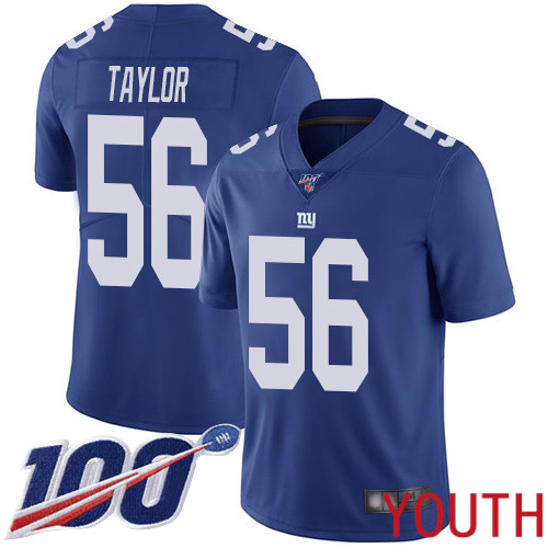 Youth New York Giants #56 Lawrence Taylor Royal Blue Team Color Vapor Untouchable Limited Player 100th Season Football NFL Jersey->youth nfl jersey->Youth Jersey